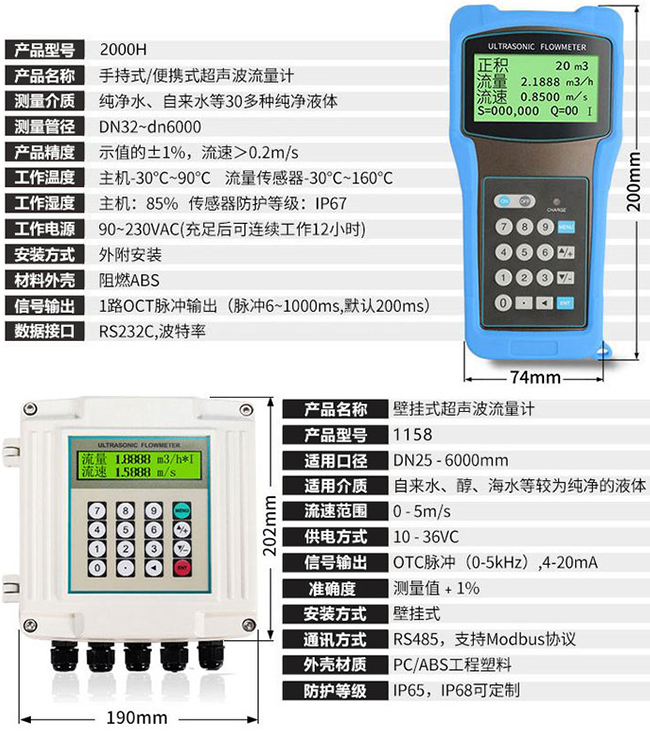 污水超聲波流量計(jì)技術(shù)參數(shù)對(duì)照表