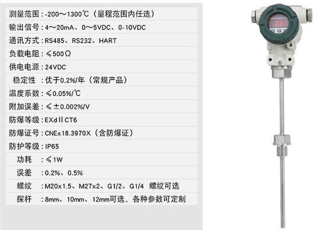 熱電阻溫度變送器技術參數(shù)對照表