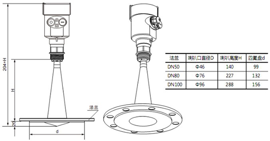 RD-709型內(nèi)浮頂儲罐雷達(dá)液位計尺寸圖